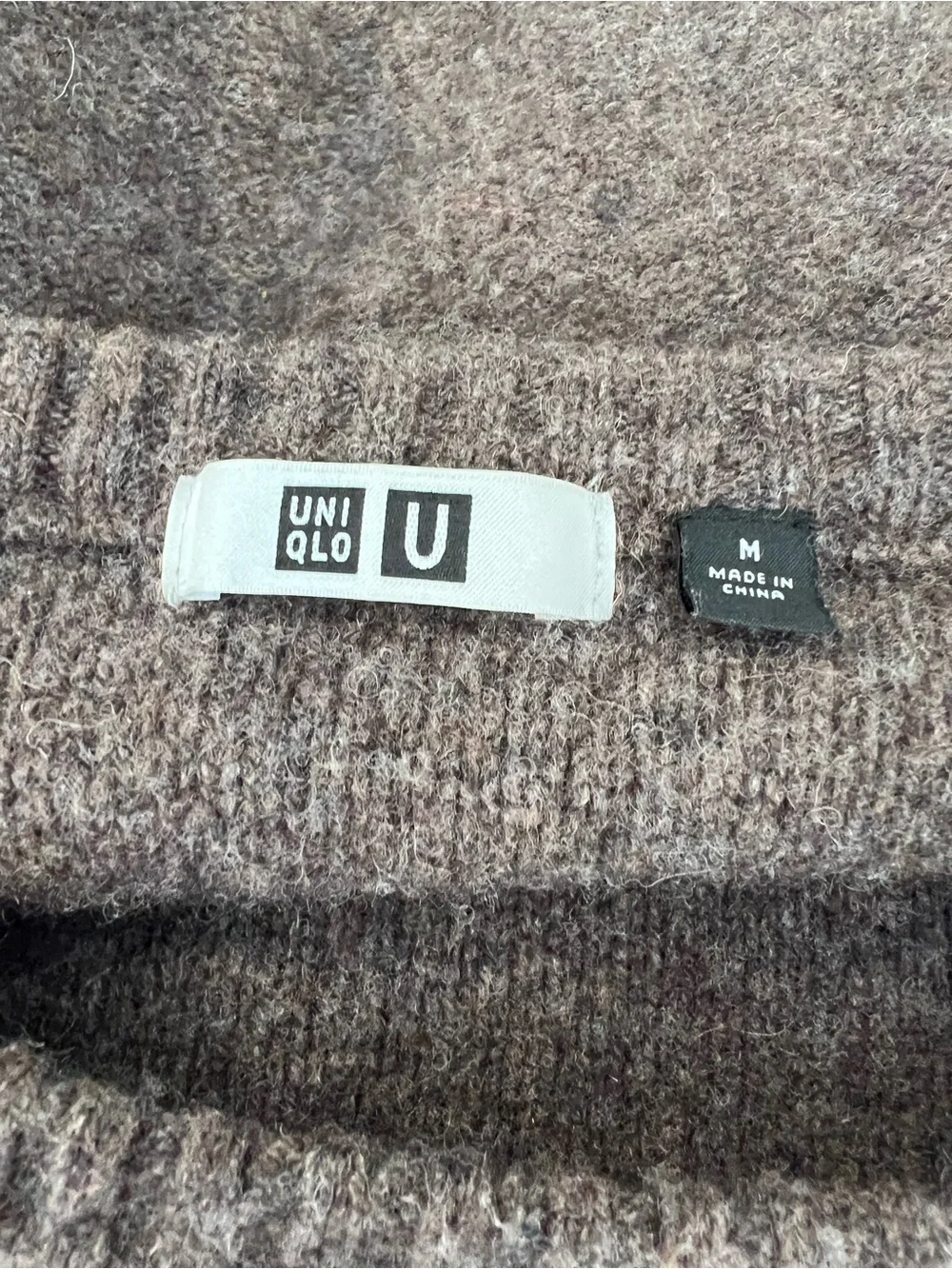 Uniqlo U Brown Wool Crewneck Sweater Chest Pocket Minimalist Knit Size M